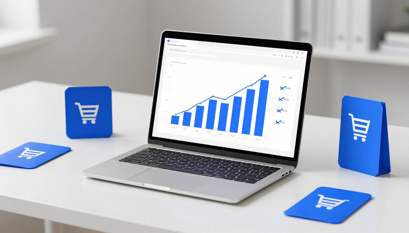A laptop with rising graphs sits beside crossed-off software tools and one blue-highlighted option.